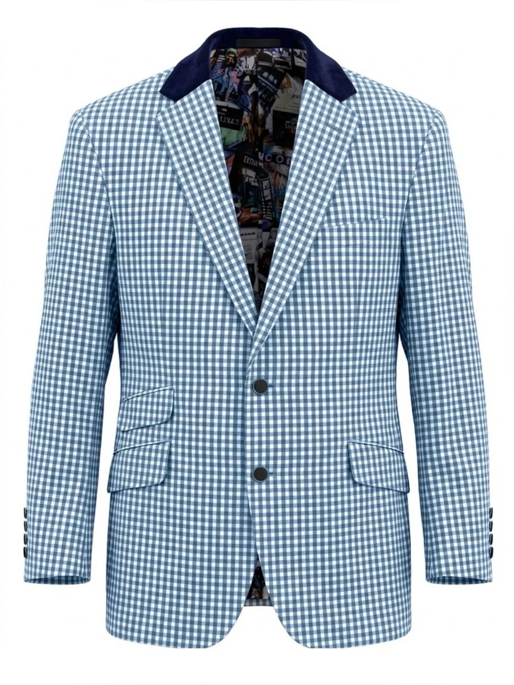 Tom James Gingham Custom Blazer City Signs Mens Sz 42R